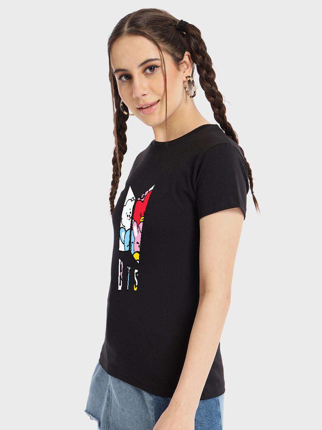 Bewakoof Black Graphic Printed Round Short Sleeves Neck Pure Cotton T-shirt