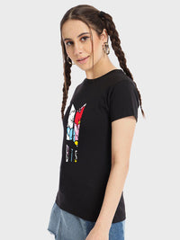 Bewakoof Black Graphic Printed Round Short Sleeves Neck Pure Cotton T-shirt