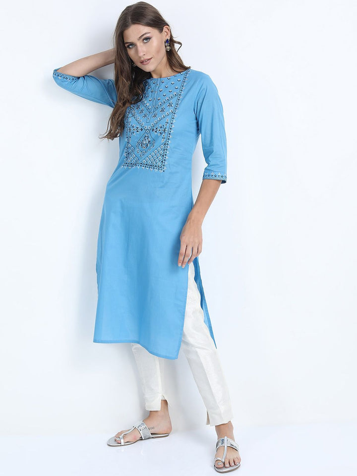Vishudh Women Blue Ethnic Motifs Yoke Design Kurta