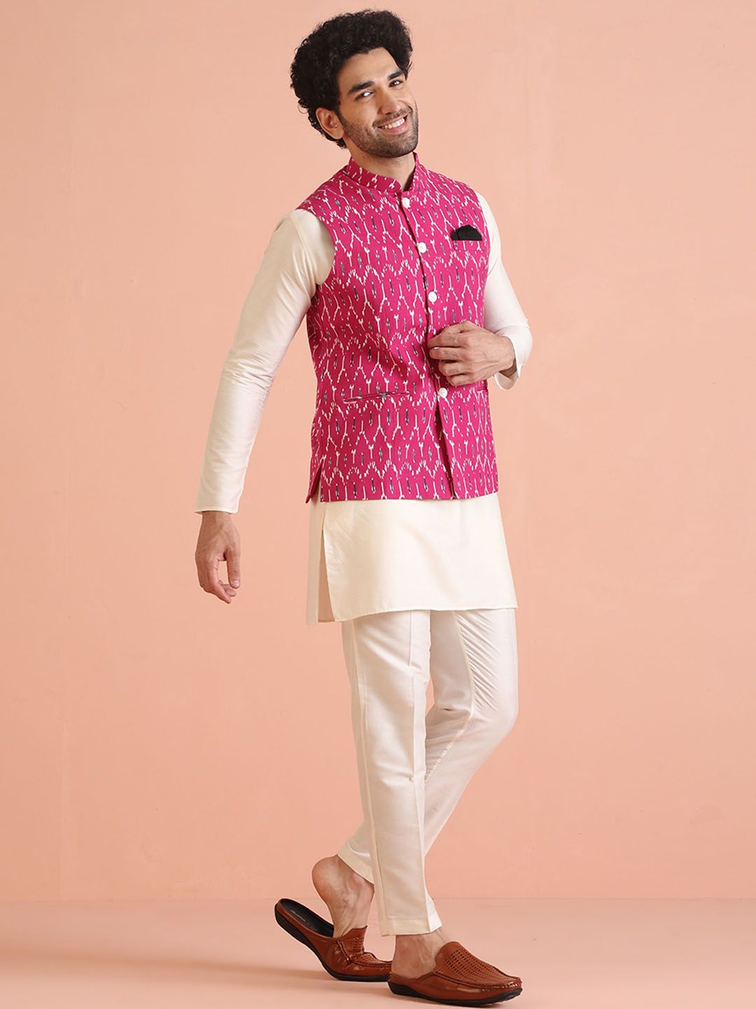 Kisah Men Mandarin Collar Printed Nehru Jacket