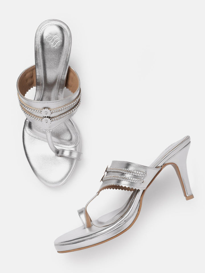 House of Pataudi Open Toe Woven Design Slim Heels