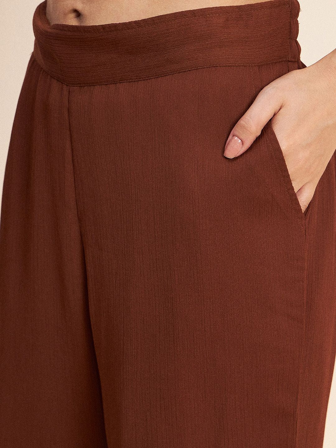 Antheaa Brown Embellished Tunic With Trousers Co-Ords