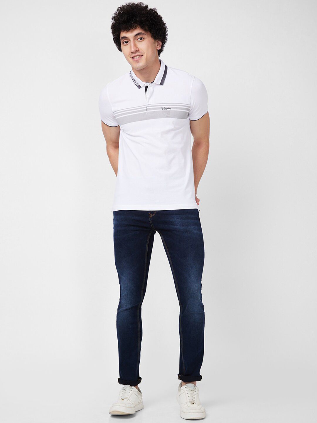SPYKAR Self Design Polo Collar Cotton Slim Fit T-shirt