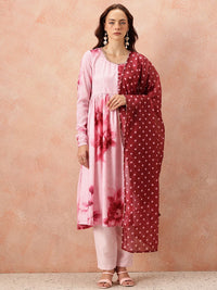 all about you Floral Printed Pleated Kurta With Trousers & Dupatta