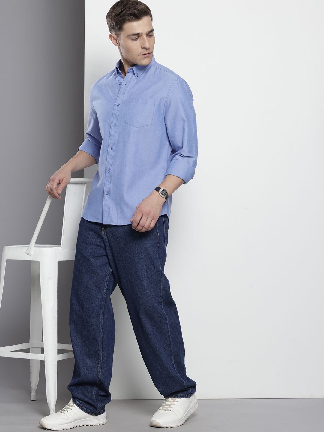 The Indian Garage Co Men Slim Fit Solid Oxford Shirt