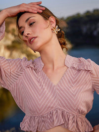 Athena Self Design Ruffles Georgette Crop Top