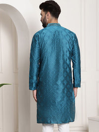 SOJANYA Ethnic Motifs Embroidered Mandarin Collar Thread Work Cotton Silk Kurta