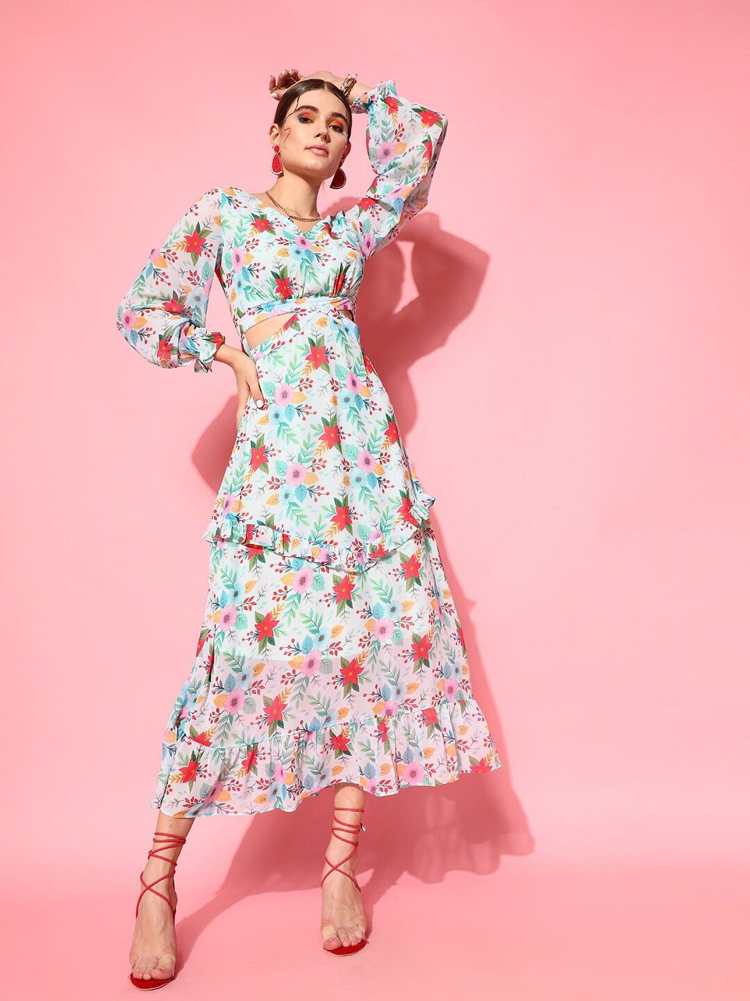 STREET 9 Green Floral Georgette Maxi Dress