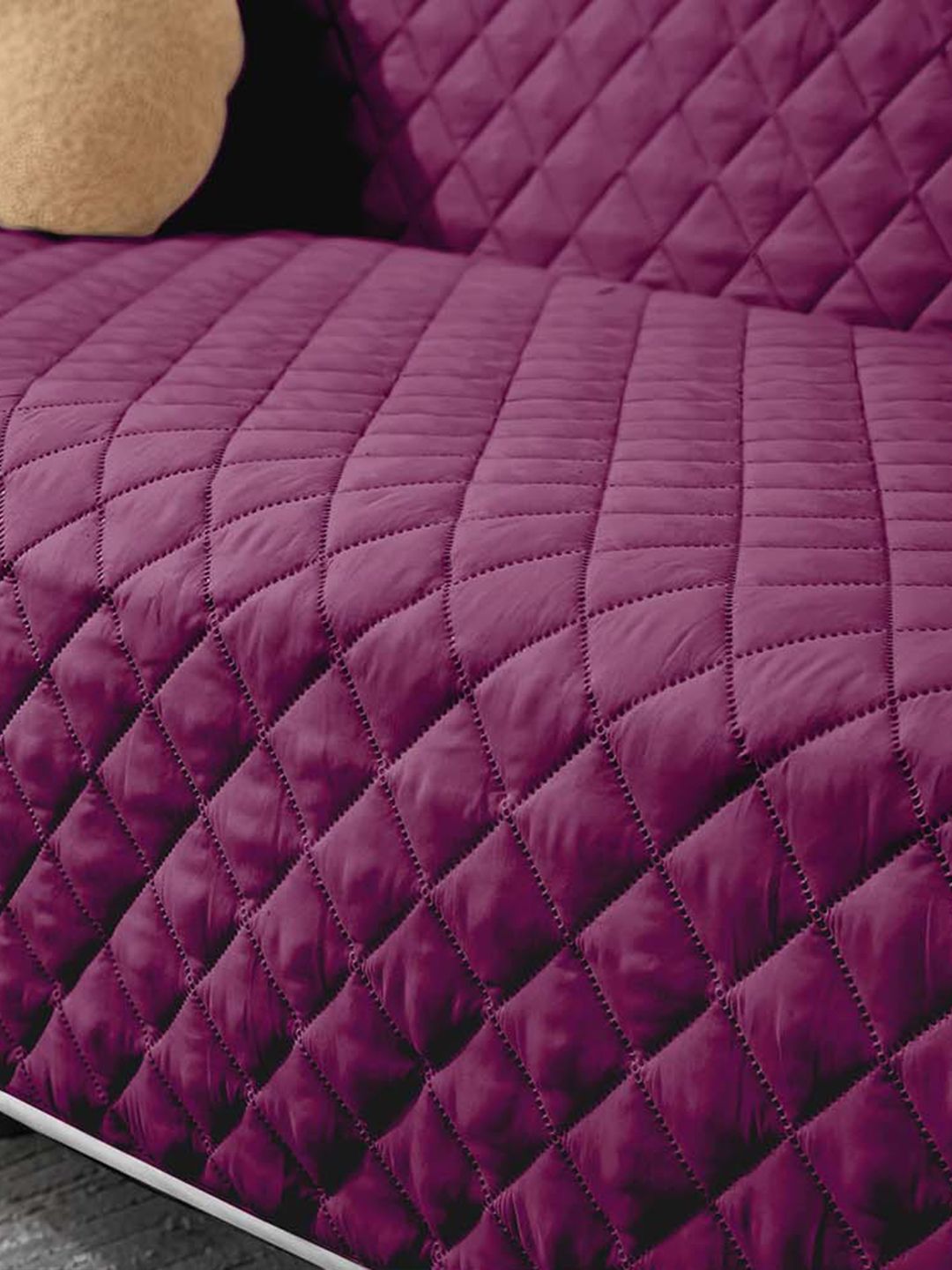 Cortina Purple & Brown Quilted Three Seater Reversible Sofa Cover With Arms