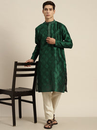 SOJANYA Motif Etnik Kantha Work Silk Cotton Kurta