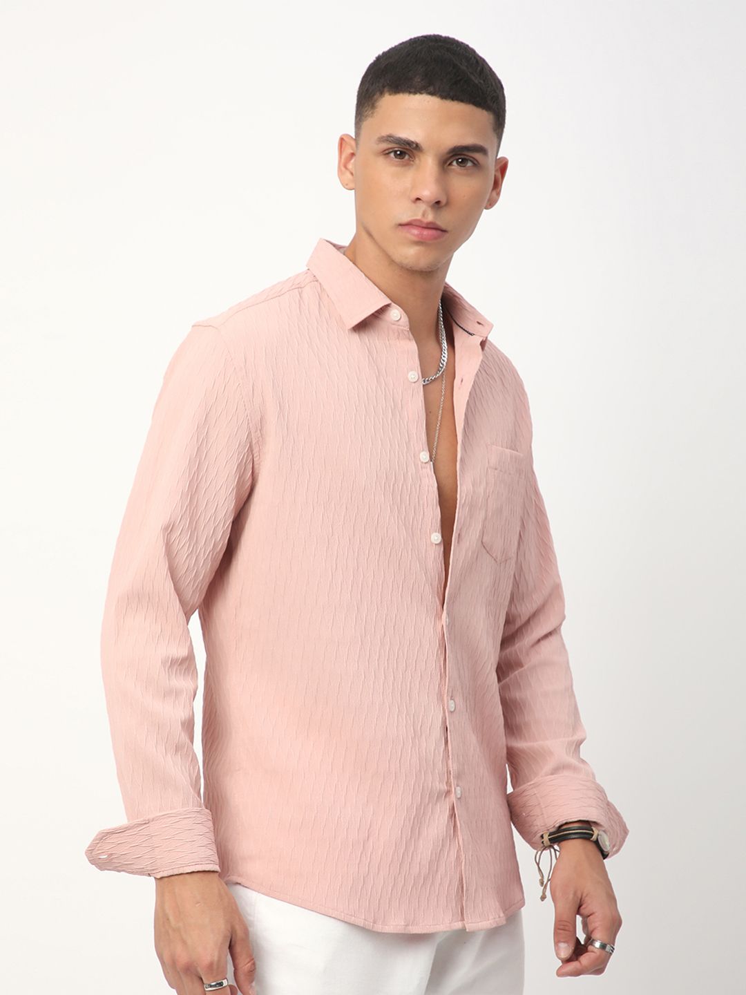 VASTRADO Men Classic Spread Collar Solid Slim Fit Casual Shirt