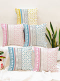 STITCHNEST Pink & Off-White Set of 5 Aztec Printed Square Cushion Covers