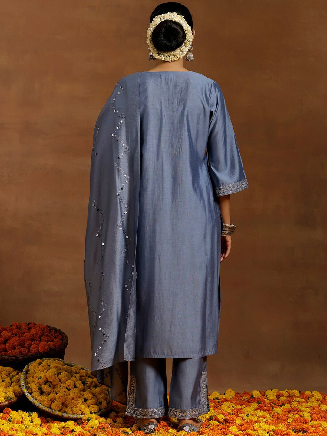 Libas Ethnic Motifs Yoke Design Regular Sequinned Kurta With Trousers & Dupatta