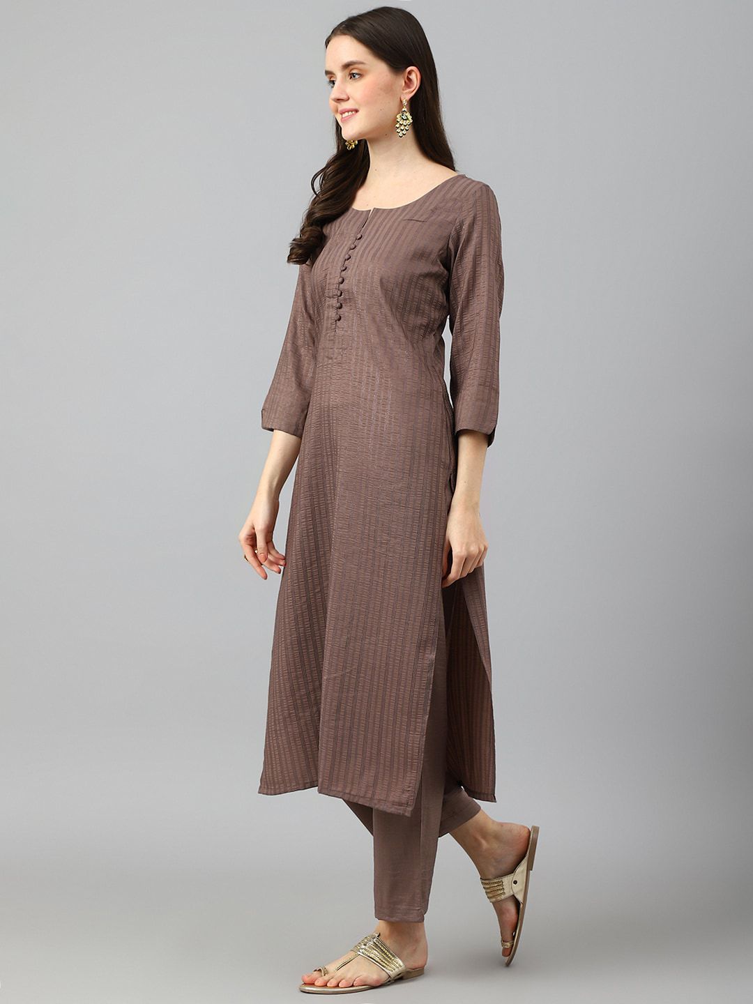 KALINI Striped Round Neck Kurta with Trousers