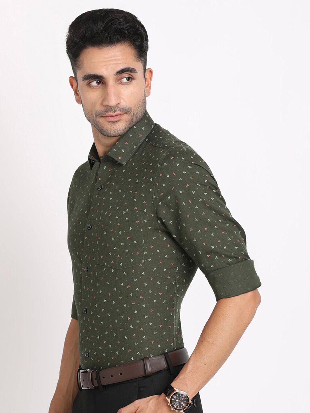 Turtle Smart Slim Fit Micro Disty Printed Cotton Linen Formal Shirt