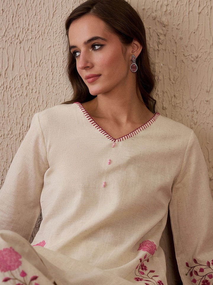 Indo Era Women Floral Embroidered Regular Thread Work Pure Cotton Kurta with Palazzos