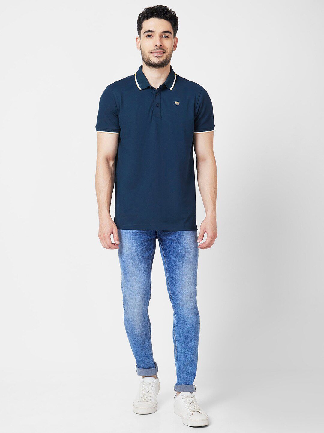 SPYKAR Polo Collar Slim Fit Indigo Cotton Casual T-Shirt