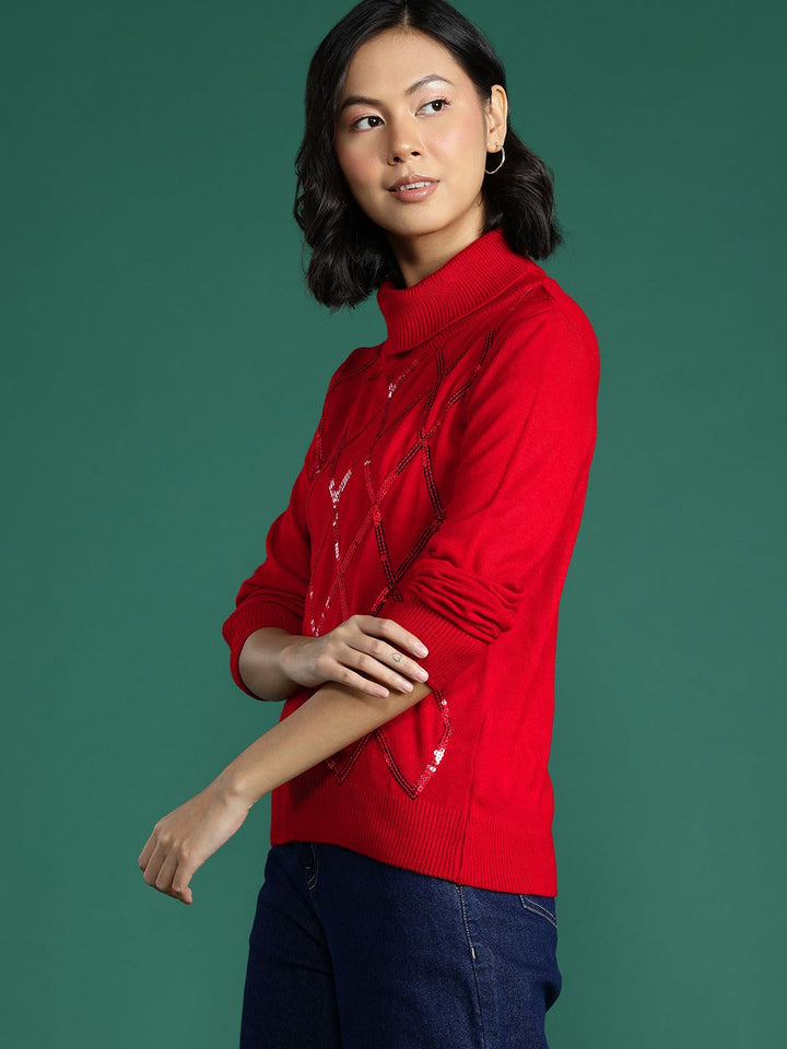 DressBerry Sequin Detailed Turtle Neck Pullover