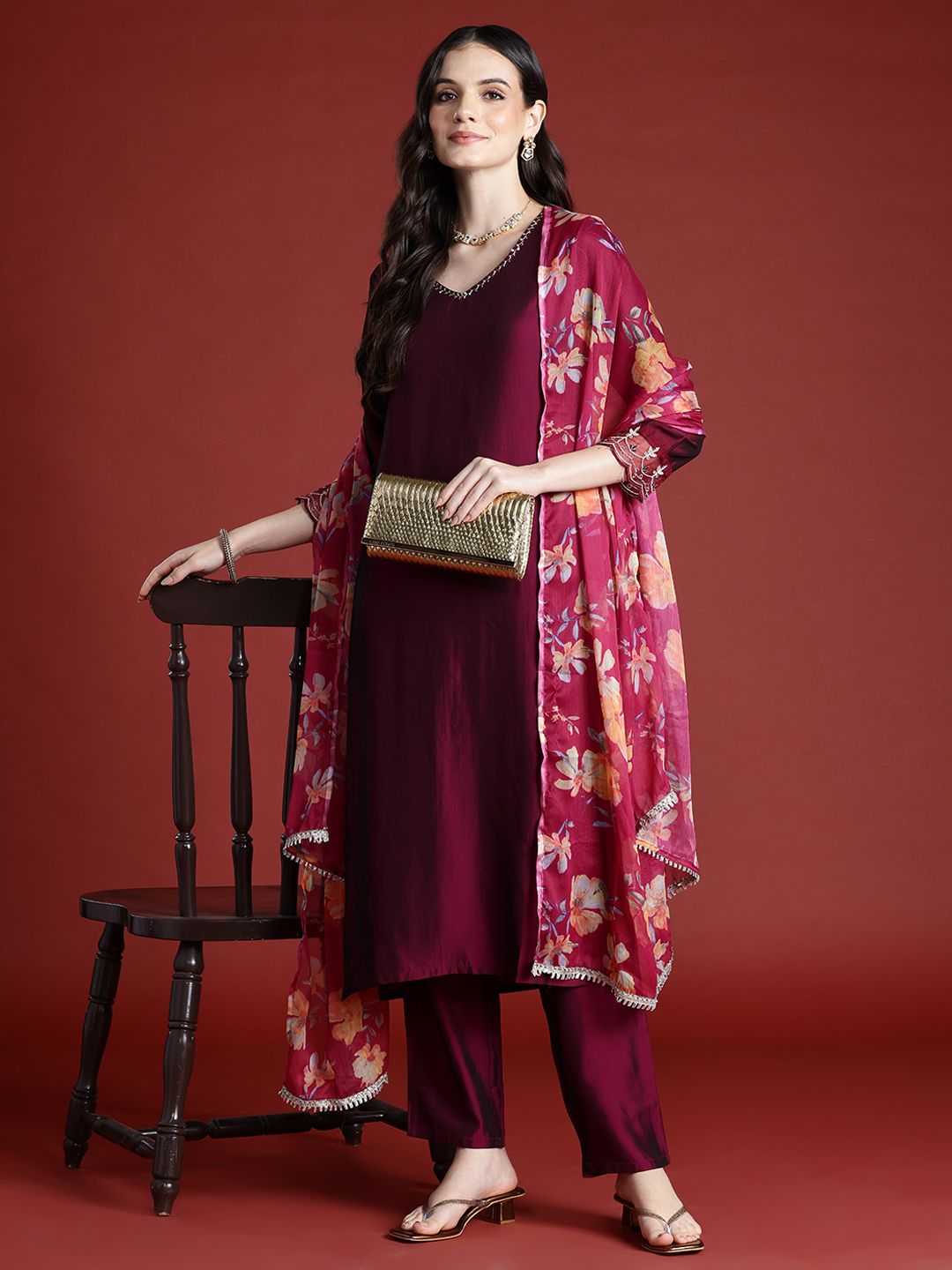 Anouk Women Regular Gotta Patti Kurta with Trousers & With Dupatta
