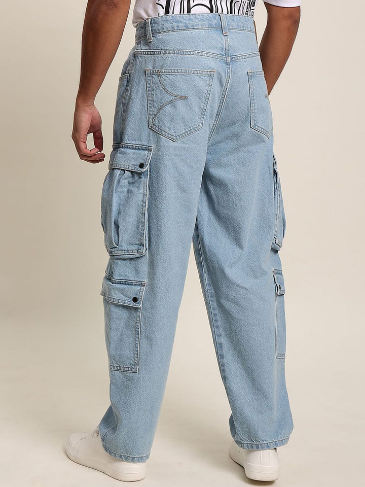Bene Kleed Men Non Stretchable Pure Cotton Clean Look Mid Rise Baggy Fit Cargo Jeans