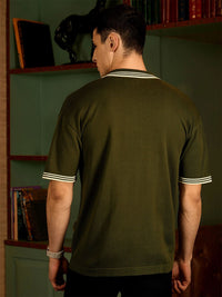 DENNISON Men Stretchex Self Design Polo Collar Cotton Oversized Shirt