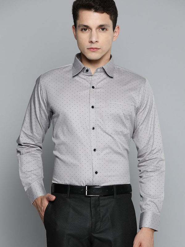 Dennison Men Grey Polka Polka Dots dicetak baju rasmi