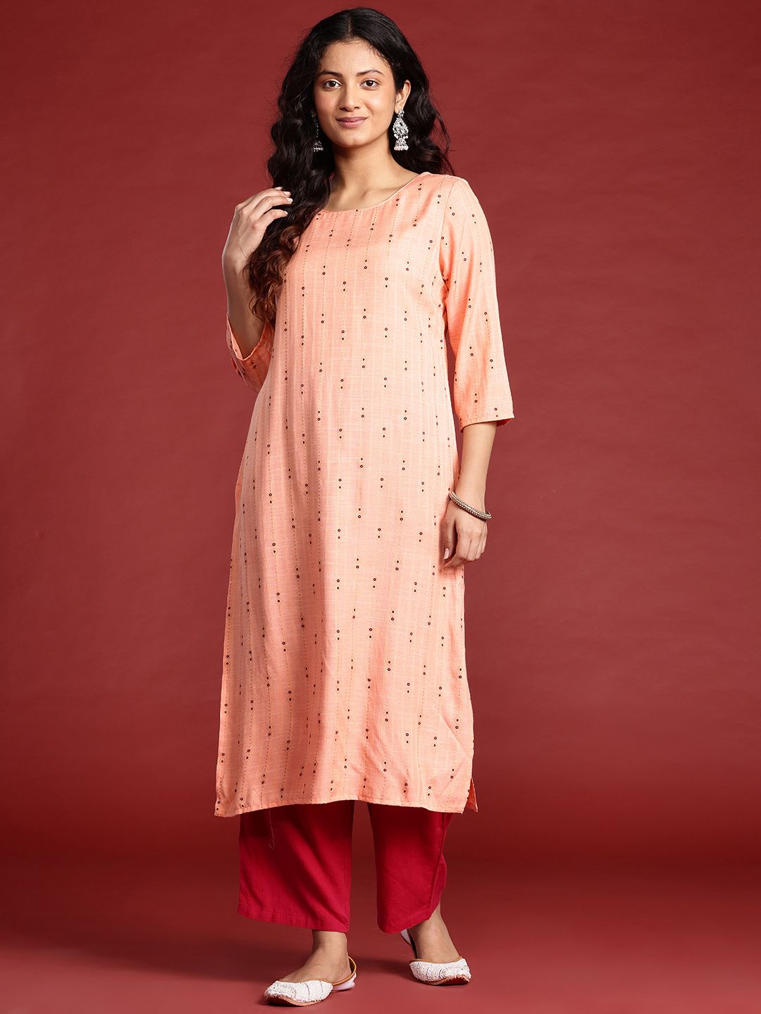 Anouk Striped Woven Design Straight Regular Kurta