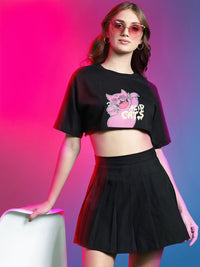 DressBerry Women Typography Printed Pure Cotton Crop T-shirt