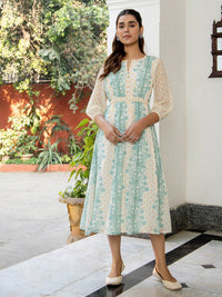 Janasya Dobby Georgette Floral Flared Dress