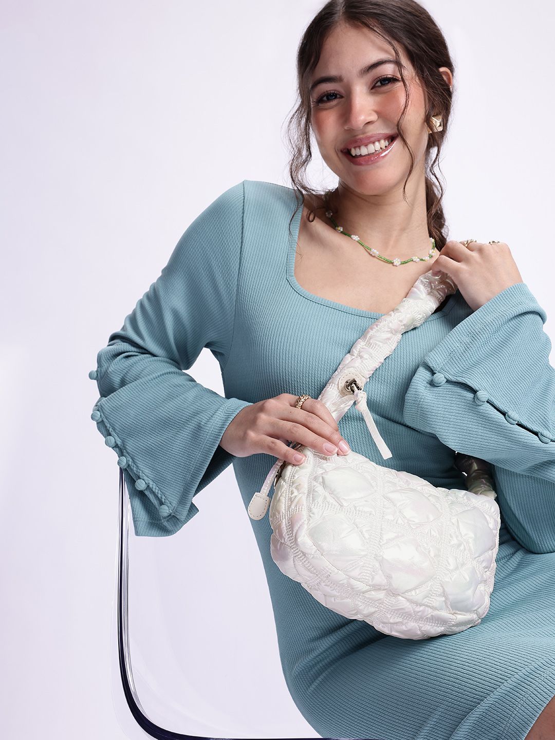 DressBerry Quilted Shoulder Bag with Iridescent Finish