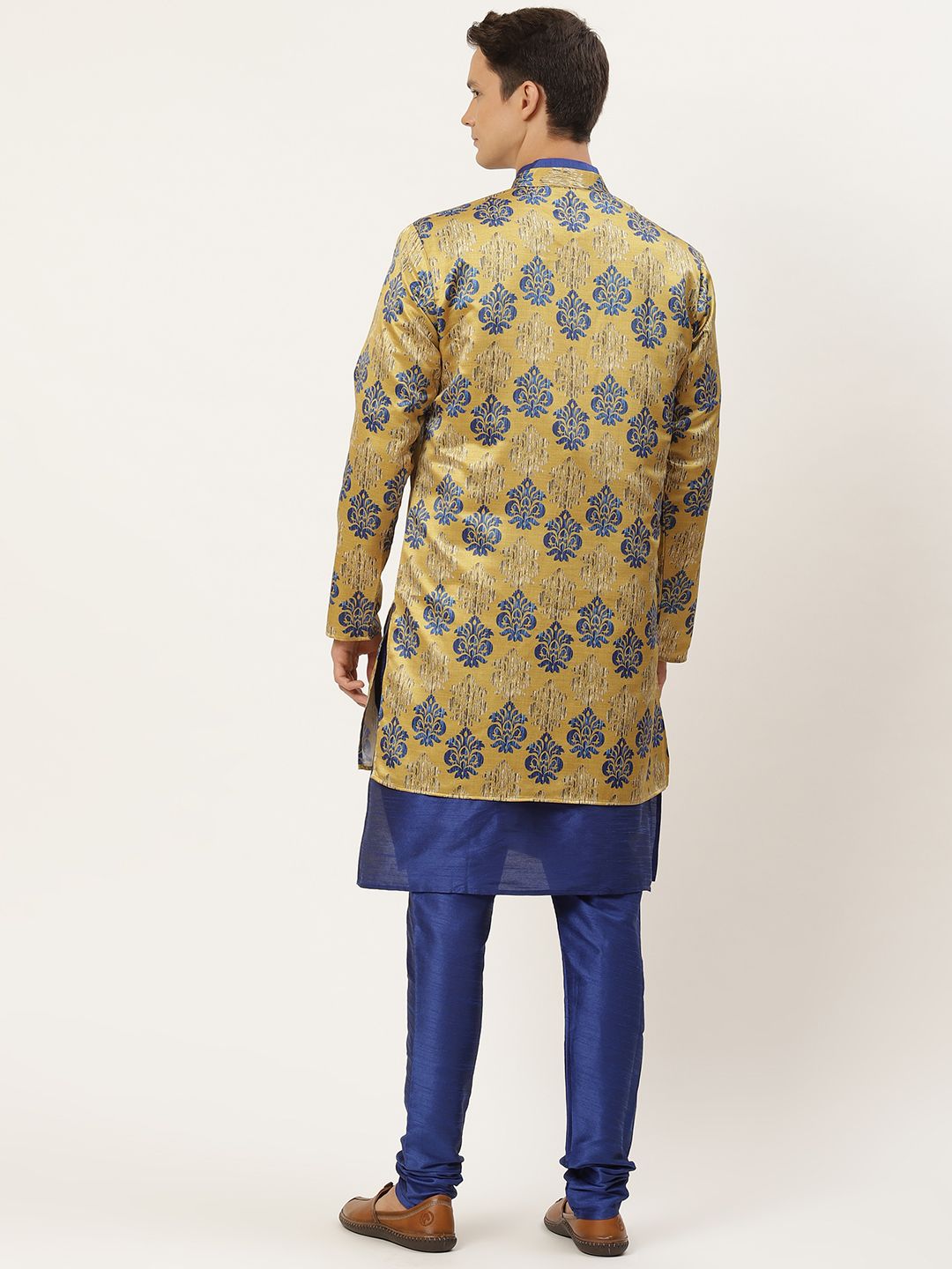 SOJANYA Lelaki Motif Etnik Biru Laut Bercetak Kurta dengan Churidar