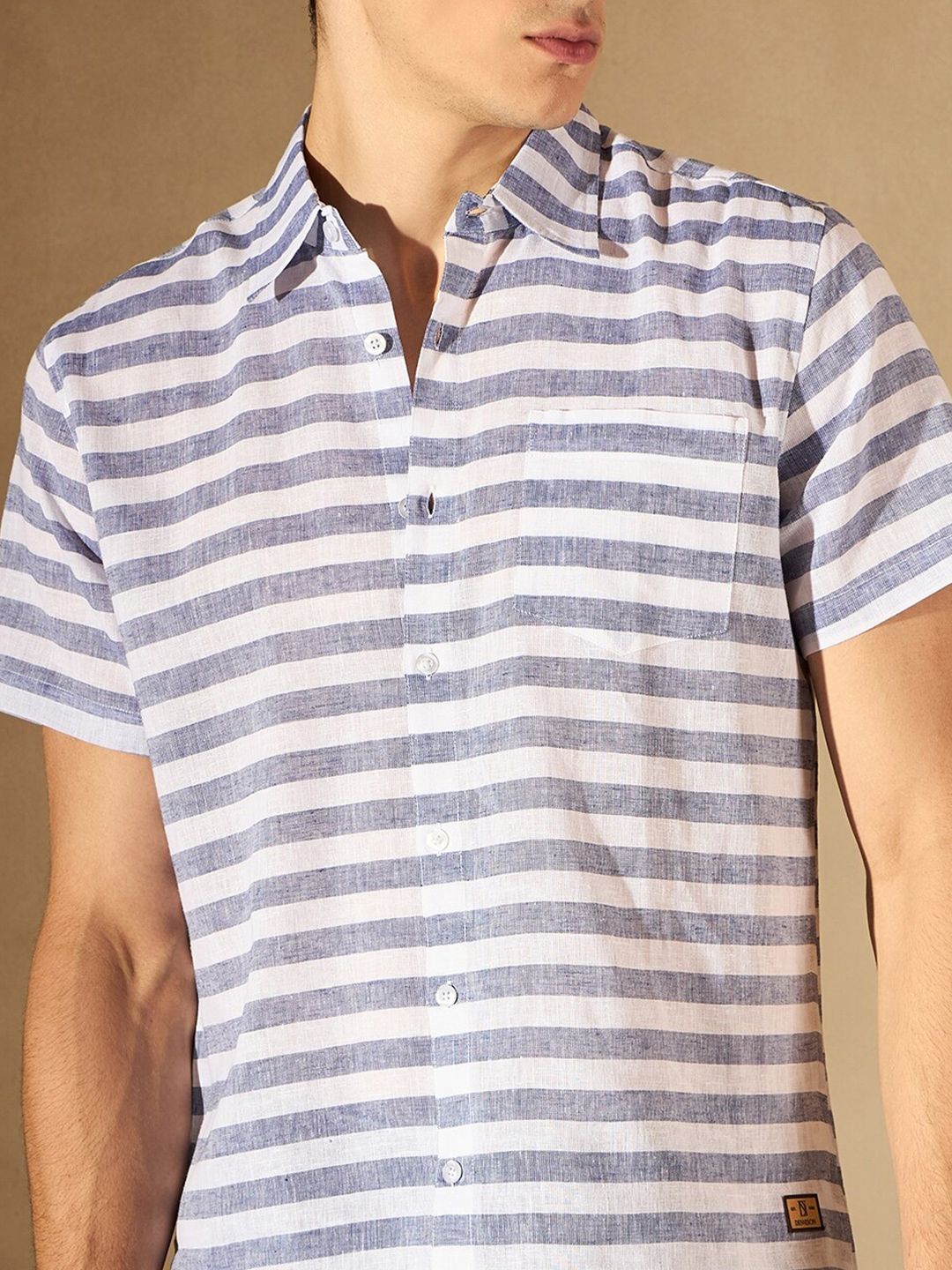 DENNISON Horizontal Striped Spread Collar Pure Cotton Smart Casual Shirt