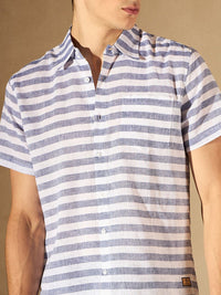 DENNISON Horizontal Striped Spread Collar Pure Cotton Smart Casual Shirt