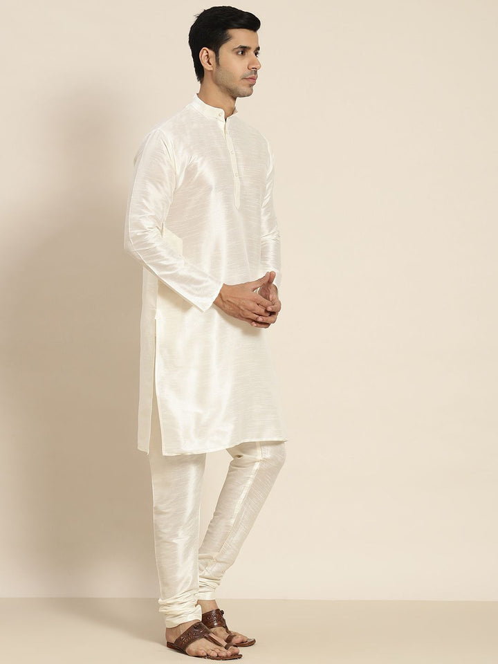 SOJANYA Men Cream-Coloured Kurta with Churidar