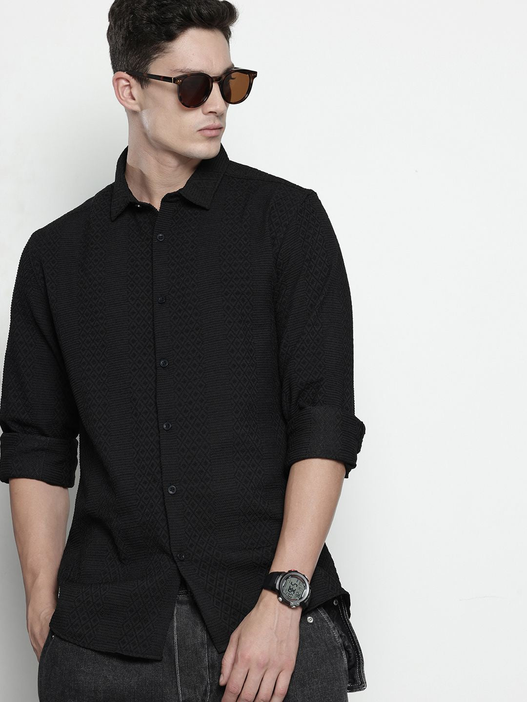 The Indian Garage Co. Self Design Textured Casual Shirt
