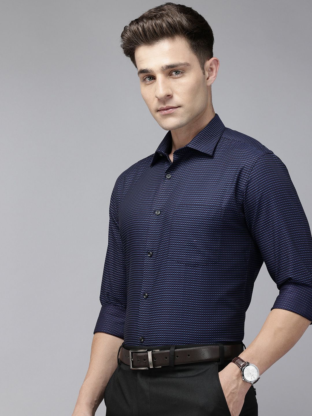 Park Avenue Pure Cotton Self-Design Slim Fit Formal Shirt