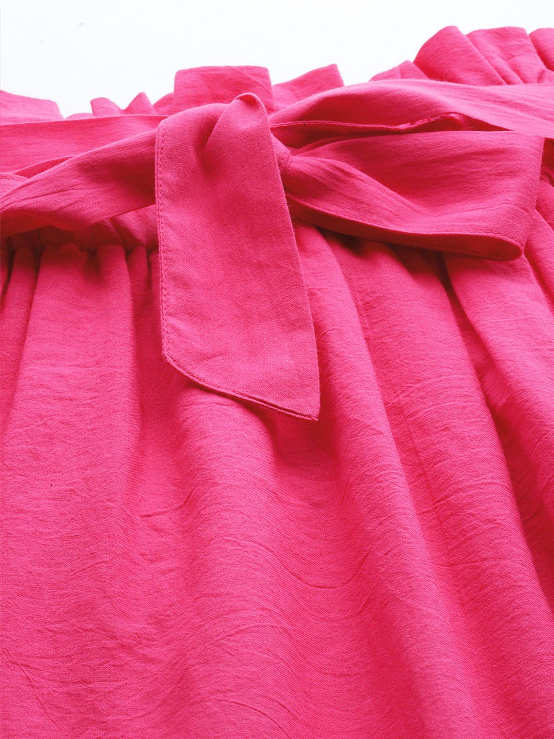 SASSAFRAS Fuchsia Pink Pure Cotton Schiffli Detail Flared Skirt with Belt