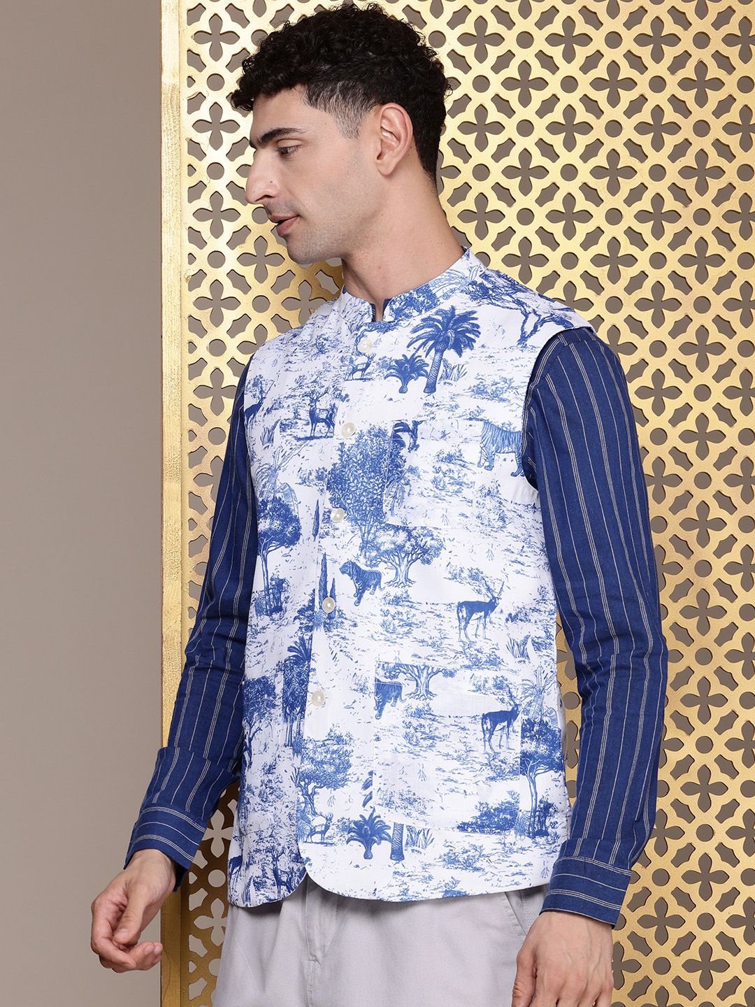 House of Pataudi Printed Rozana Nehru Jackets