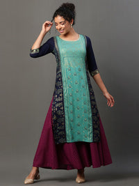 AURELIA Floral Printed Gotta Patti Round Neck Straight Kurta