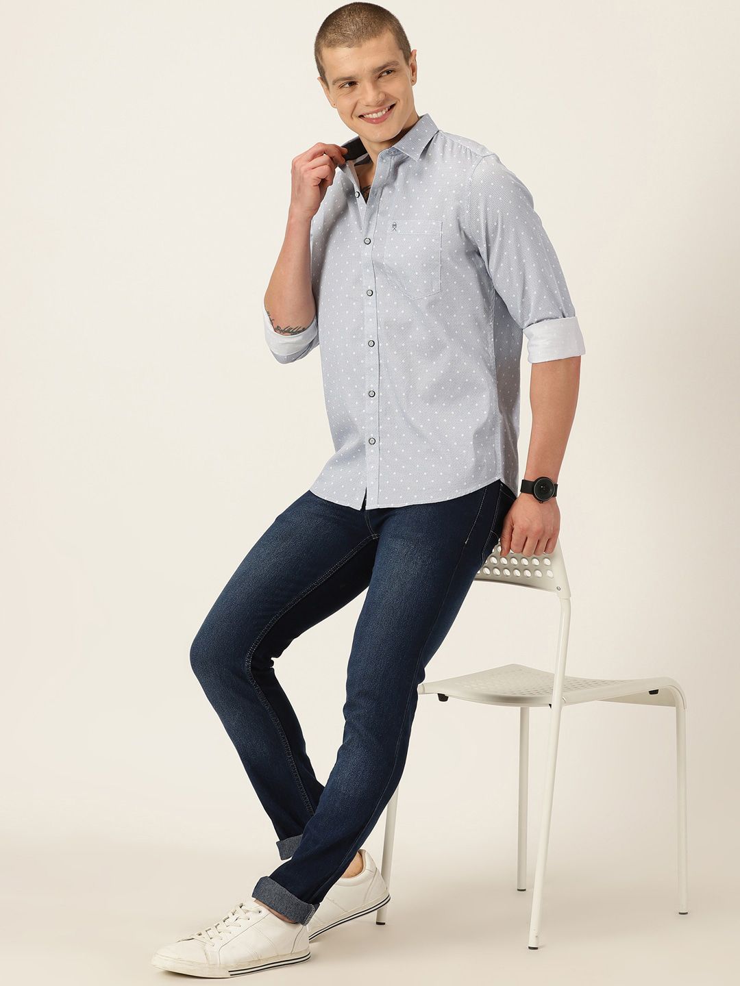Thomas Scott Micro Ditsy Smart Slim Fit Opaque Cotton Casual Shirt