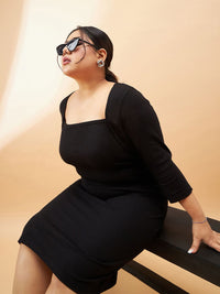 SASSAFRAS Curve Plus Size Square Neck Sheath Dress