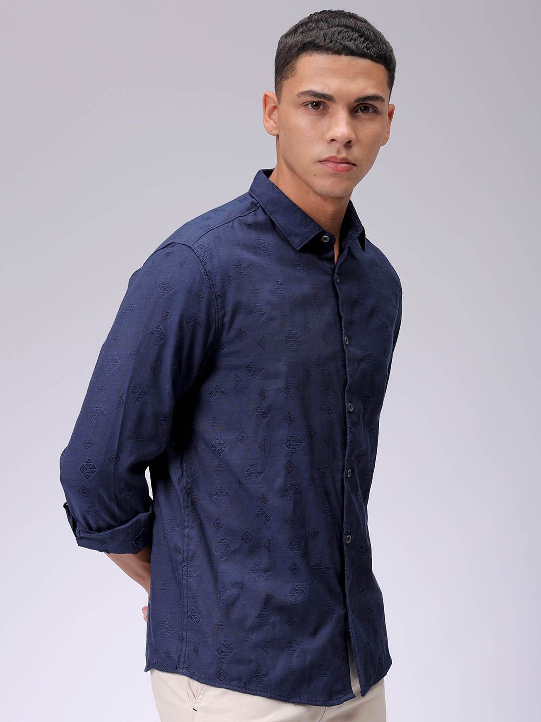 The Indian Garage Co Men Regular Fit Dobby Textured Resortwear Shirt