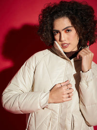 SASSAFRAS Beige Mock Collar Long Sleeves Quilted Jacket