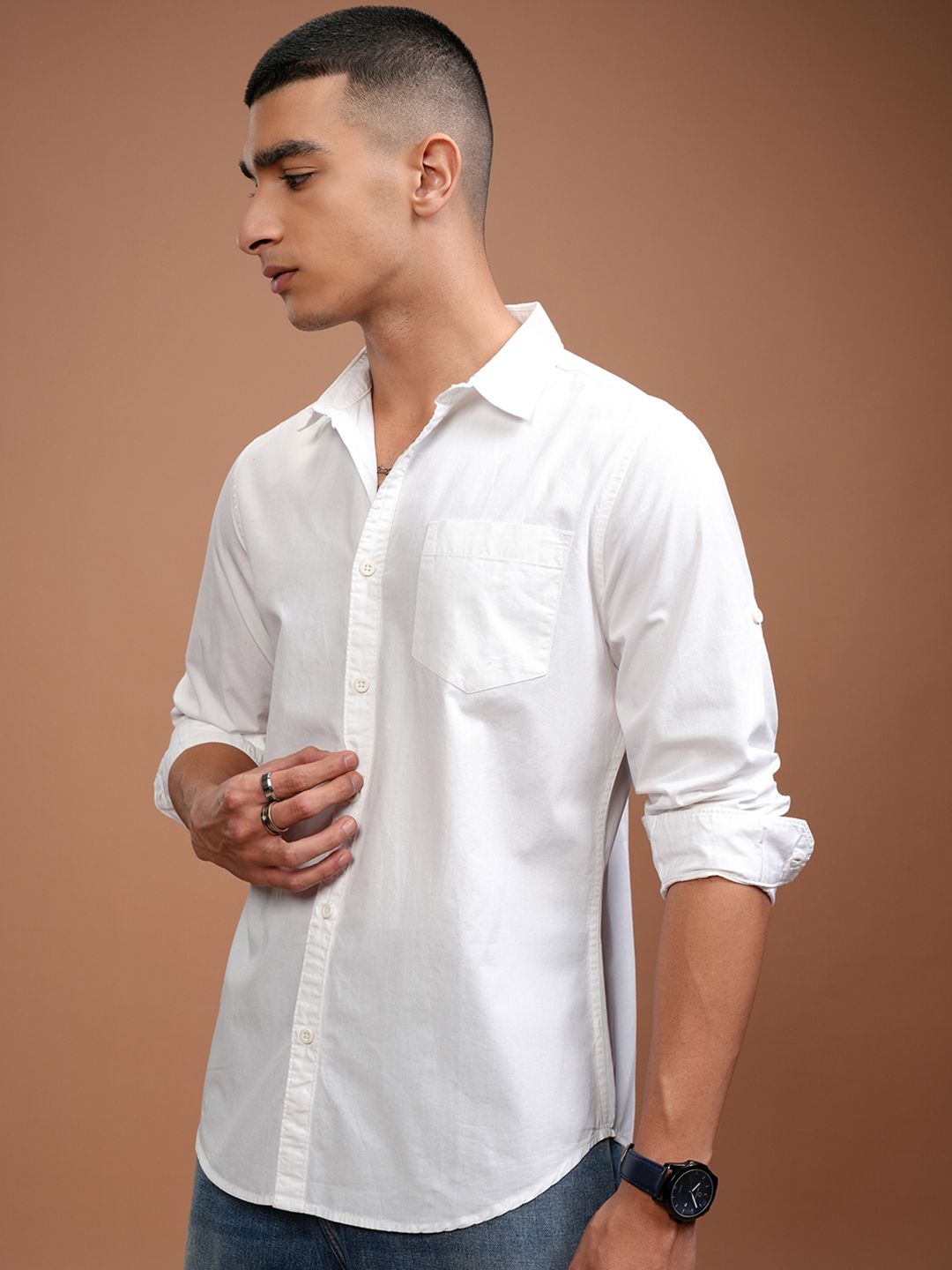 Highlander White Slim Fit Casual Shirt
