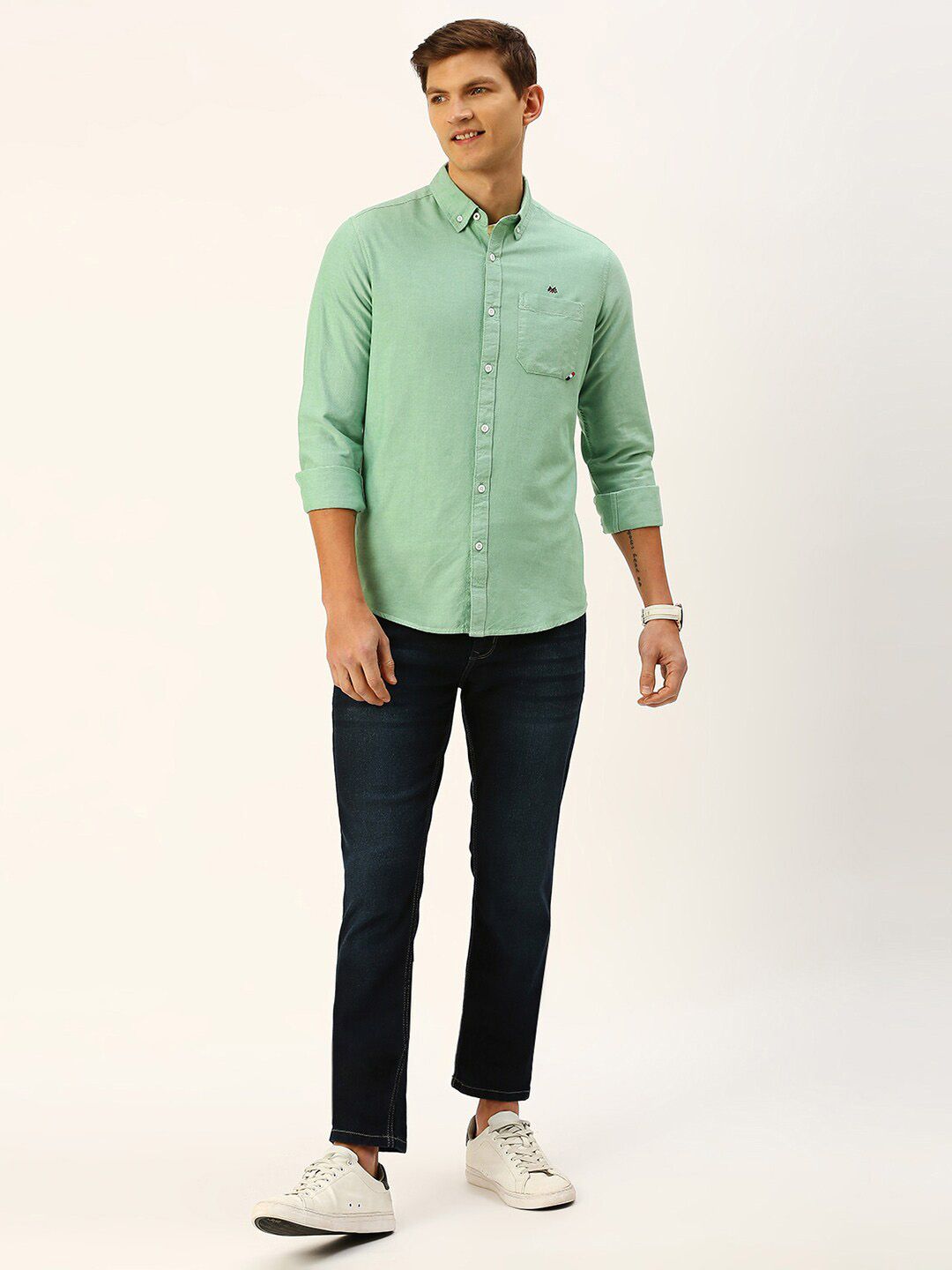 Thomas Scott Cotton Button-Down Collar Twill Classic Slim Fit Opaque Casual Shirt