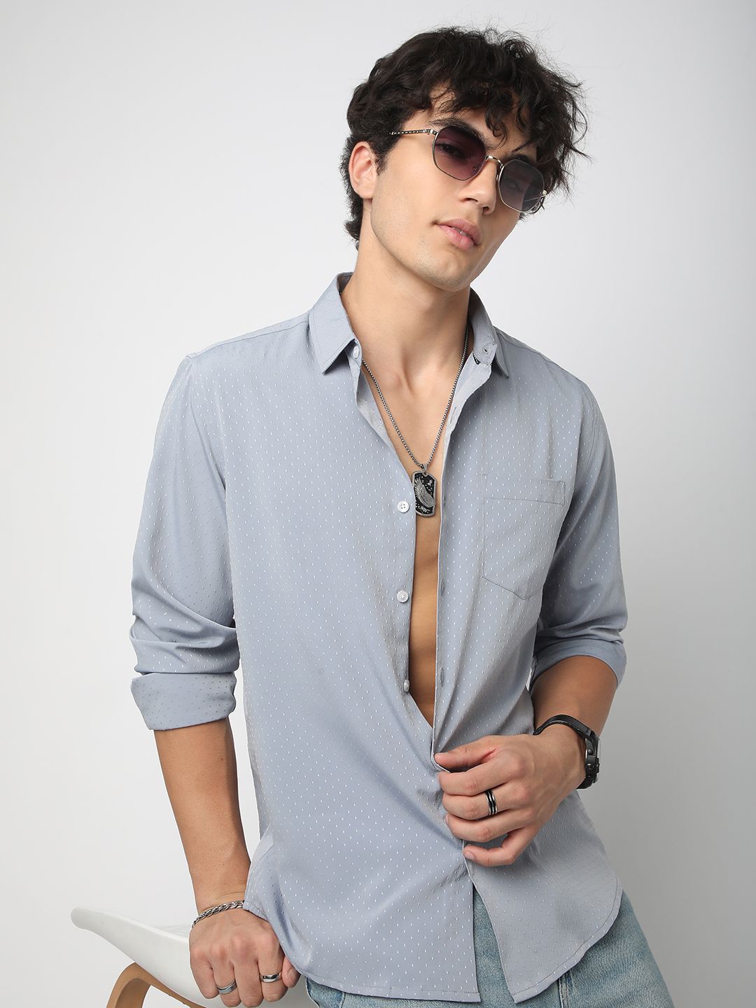 VASTRADO Men Classic Cutaway Collar Micro Ditsy Printed Casual Shirt