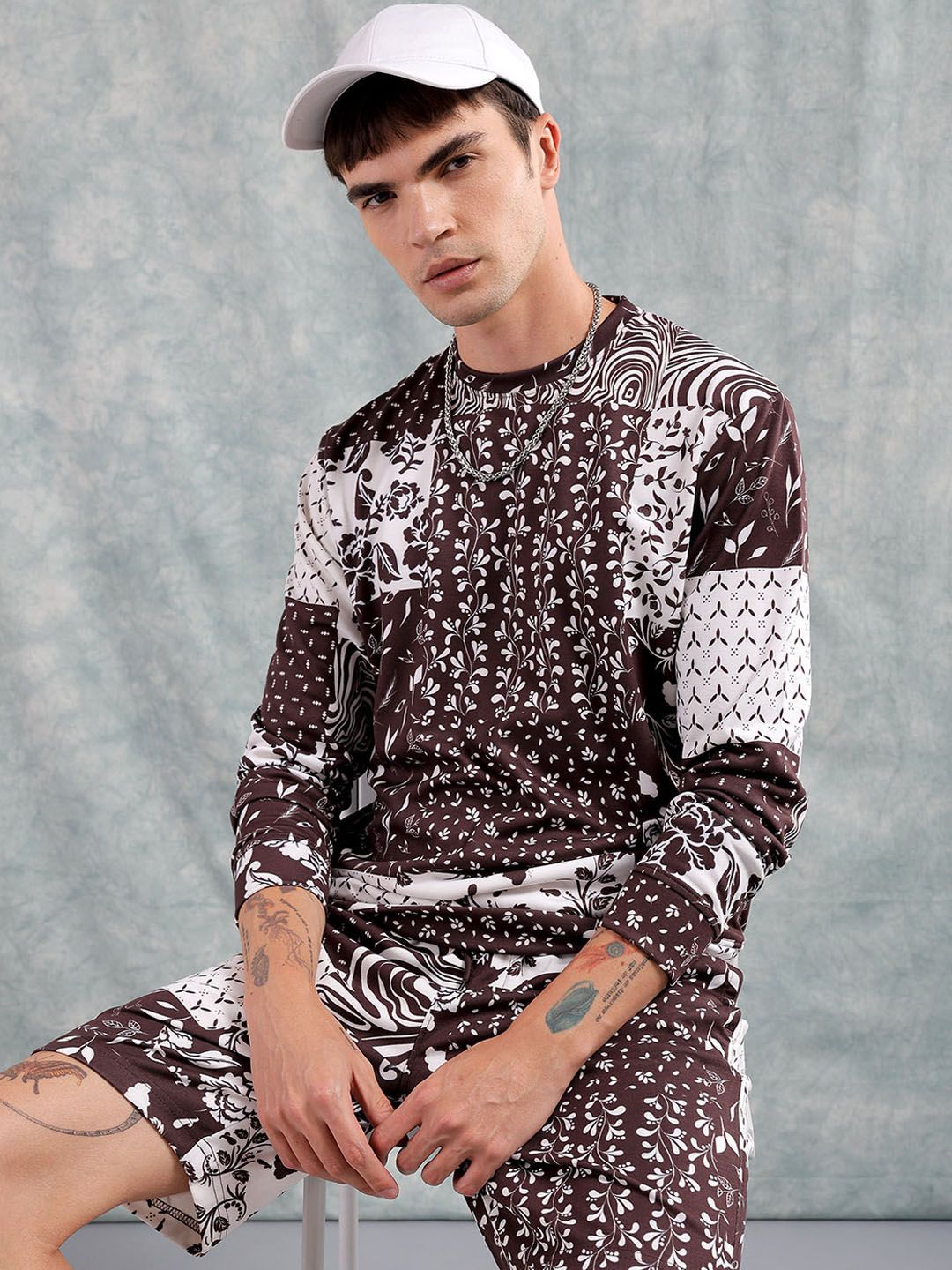 The Indian Garage Co Brown Printed Sweatshirt With Shorts