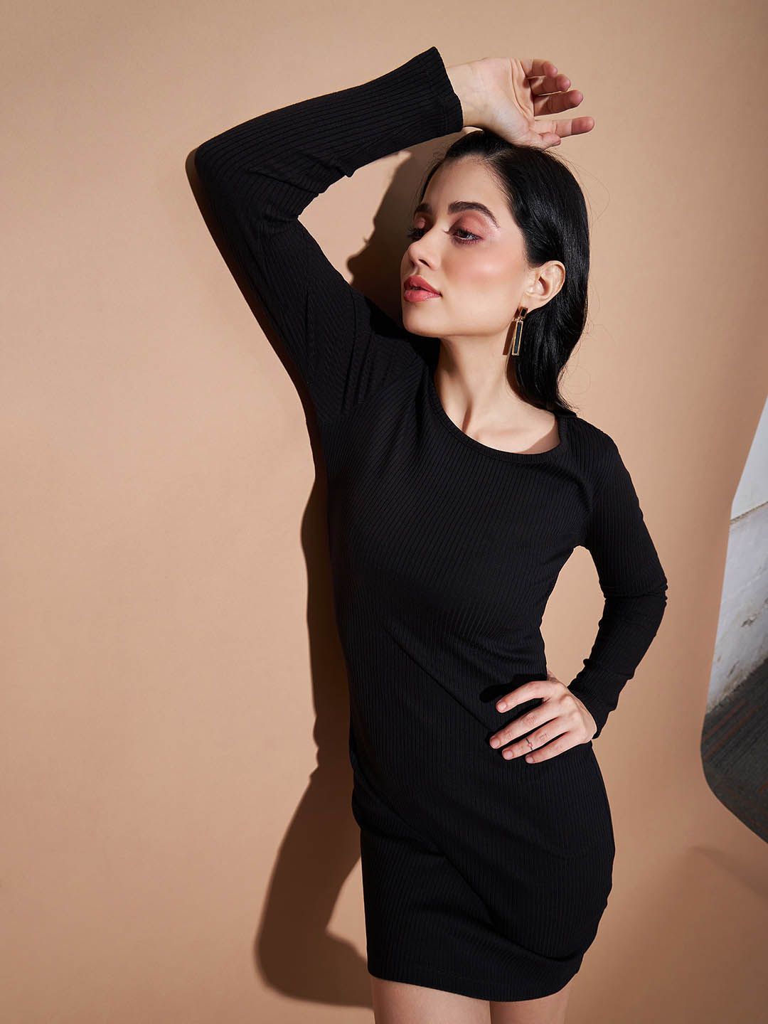 SASSAFRAS BASICS Cut-Out Round Neck Cotton Mini Bodycon Dress