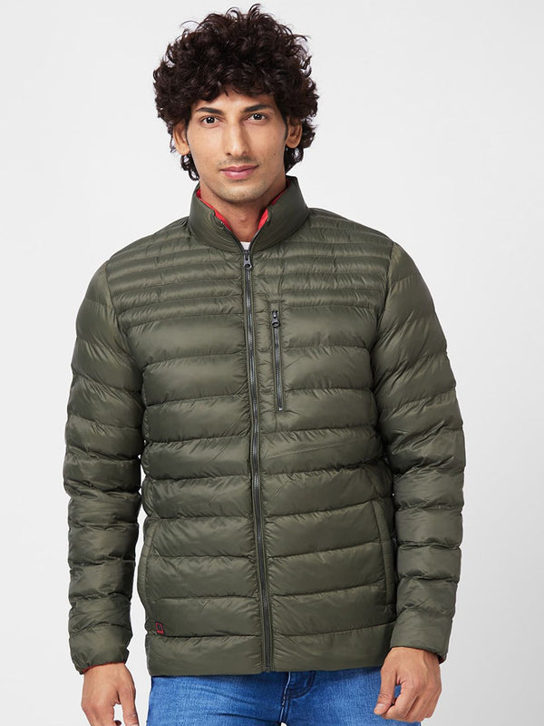 SPYKAR Zip Detail Mock Collar Puffer Jacket