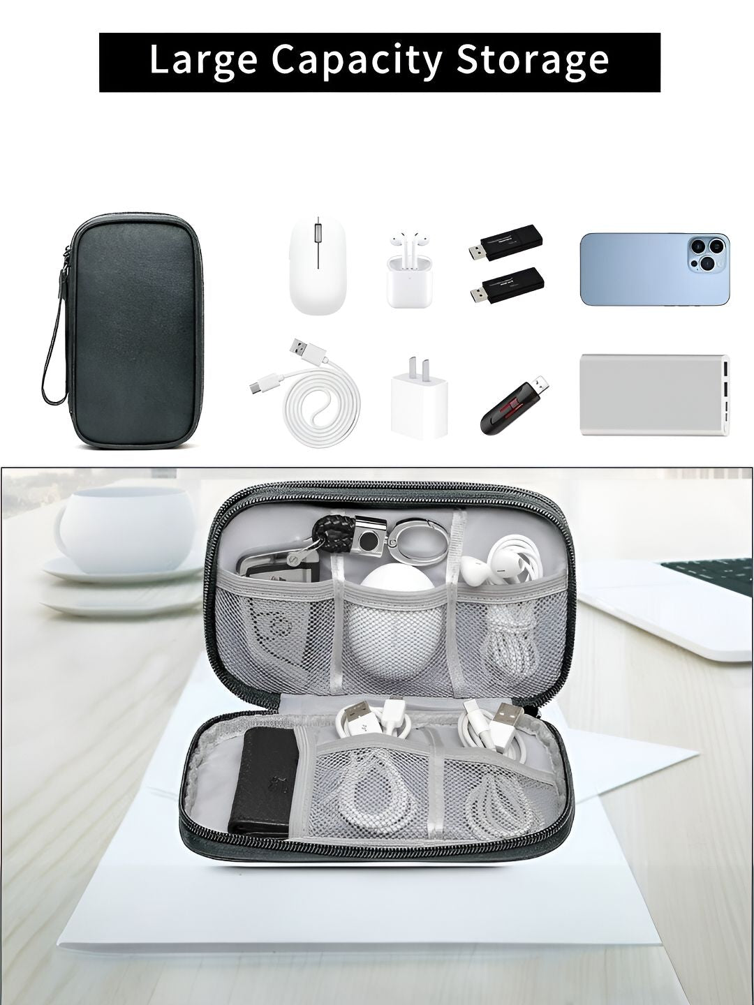 Cortina Grey Water Resistant Pouch Electronics Accessories Organisers